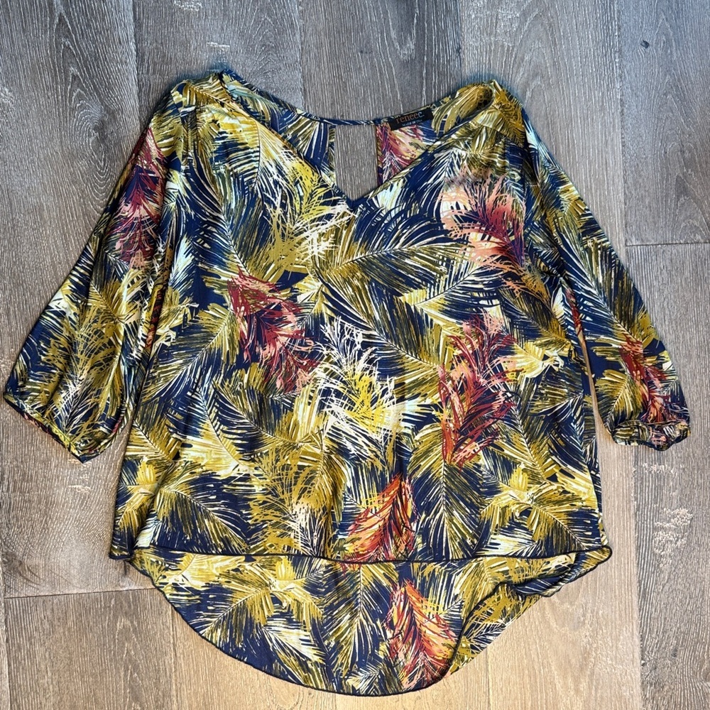 Renee C. Vibrant Leaf Pattern Blouse JM0167